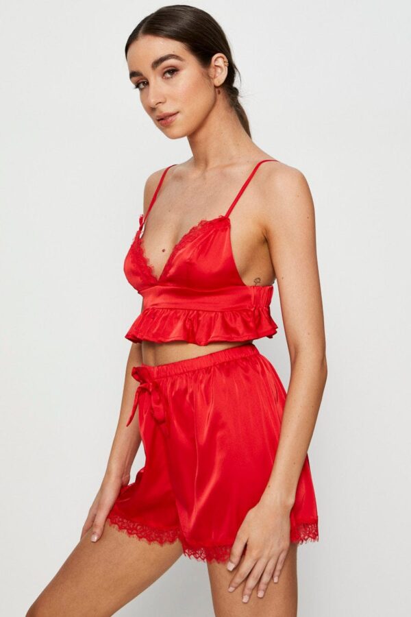 Red Satin Pajamas Set Sleeveless - Image 4